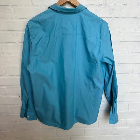 Orvis Women's Wrinkle Free 100% Cotton Turquoise Blue Button Down Shirt sz 14 - Picture 2 of 5